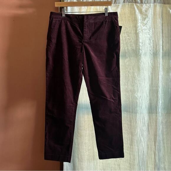 Kut from the Kloth Burgundy Plum Corduroy Cropped Straight Leg Pants NWT Size 10 - Picture 1 of 6